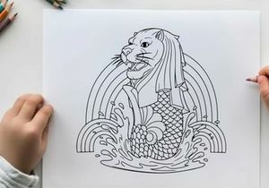 Mermaid fountain statue water splash vector illustration