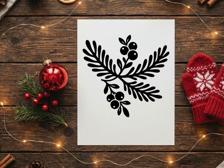 Christmas Holly Branch with Berries and Leaves for Holiday Decor