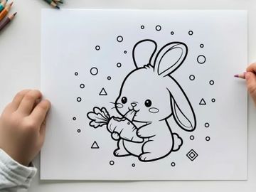 Cute white rabbit with bow tie holding carrot vector illustration preview picture