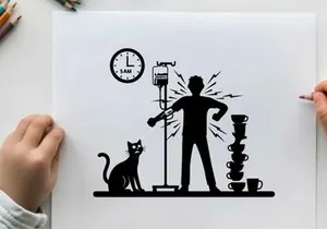 Silhouette of man with back pain from coffee machine