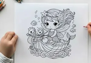 Mermaid fairy with seahorses underwater fantasy vector illustration