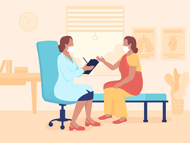 Physician appointment flat color vector illustration