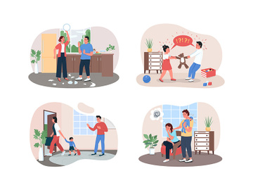 Arguing family 2D vector web banner, poster set preview picture