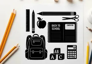 Back to school silhouette of educational supplies and objects