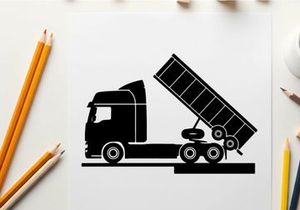 Silhouette of a dump truck with raised bed