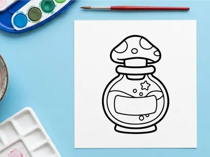 Cute cartoon salt shaker with mushroom cap design. Whimsical kitchen condiment container featuring star accents and playful illustration style.
