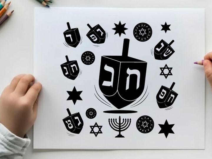 Hanukkah dreidel and menorah silhouette graphic
