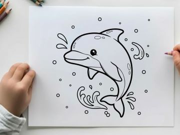 Cute cartoon dolphin jumping waves vector illustration preview picture