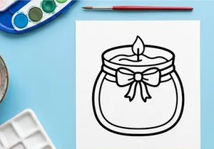 Scented candle line art icon. Minimalist vector illustration of a decorative wax candle.