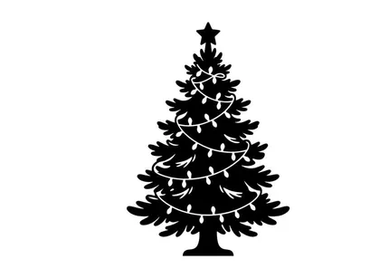Silhouette of Christmas Tree with Star and Garland for Holiday Decor