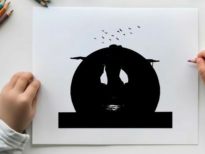 Silhouette of a woman practicing yoga at sunset