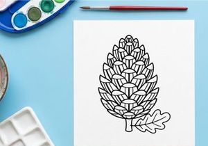 Stylized pine cone illustration. Artistic botanical drawing for nature themes