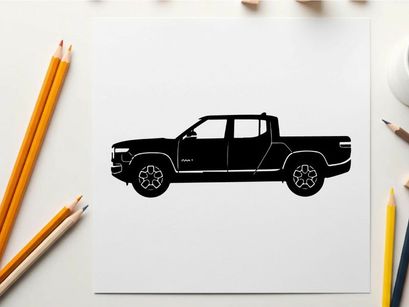 Silhouette of a black pickup truck with a double cab