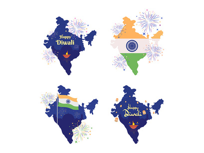 Indian national holidays 2D vector isolated illustrations set