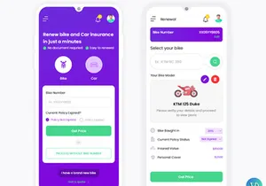 Buy Bike and Car Insurance online Mobile App UI Kit