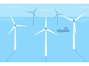 Wind farm locating in shallow water flat color vector illustration preview picture