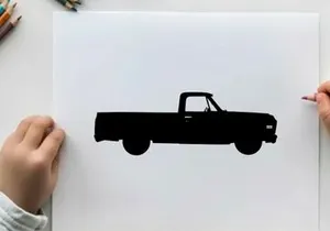 Silhouette of a classic pickup truck against a white background