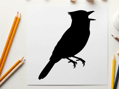 Silhouette of a singing bird in profile view