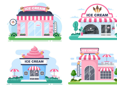 16 Coffeehouse, Cafe or Ice Cream Shop Illustration