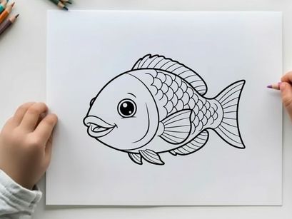 Happy cartoon fish swimming vector illustration flat design