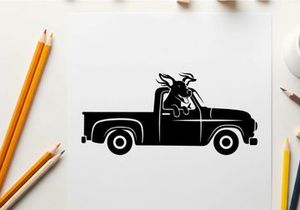 Silhouette of a pickup truck with a motorcycle in the back