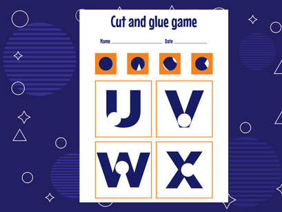 7 Pages Cut and glue game for kids with Alphabet. Cutting practice for preschoolers. Education paper game for children