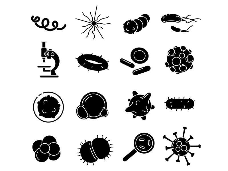 Bacteria glyph vector icons set
