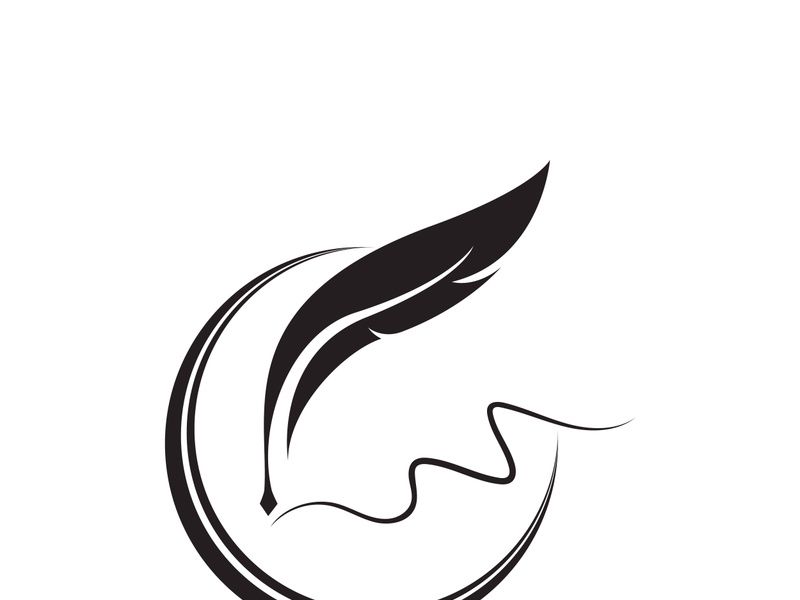 Feather quill design icon and logo illustration classic stationery