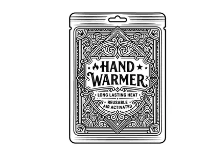 Paquete de calentadores de mano con diseño ornamental vintage para equipo de actividades al aire libre en invierno.