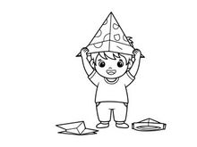 Child balancing pizza hat vector illustration flat design