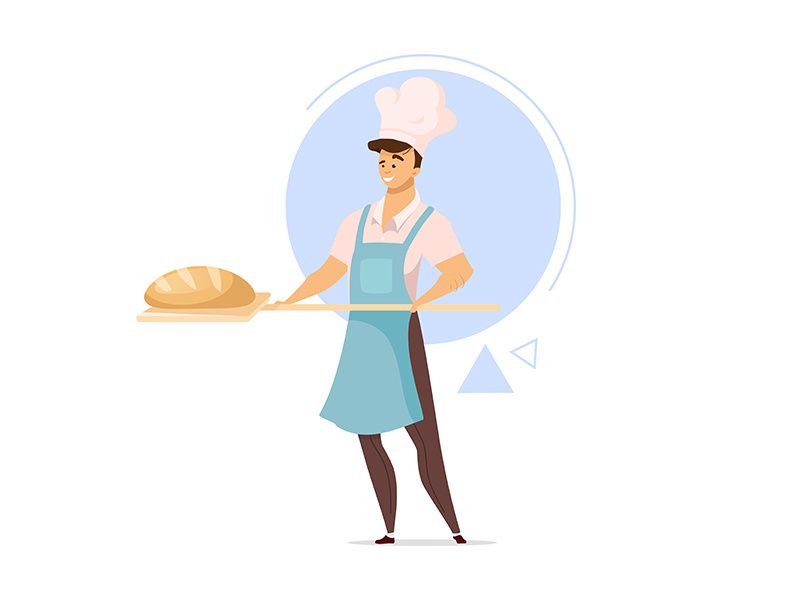 Male baker with bread flat color vector illustration