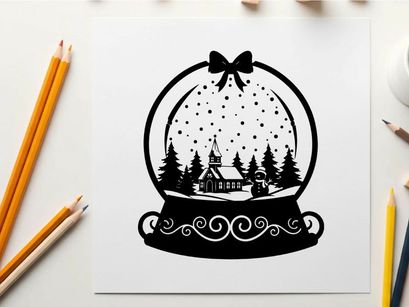 Snow globe silhouette with winter wonderland scene inside