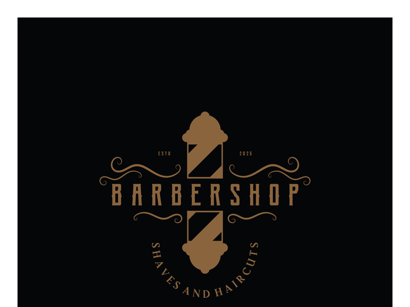 Barbershop logo vintage, retro, haircut, shaving, with scissors, shaving pole, comb, razor. for business, emblems, labels, barber shops, badges.