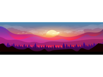 Sunset in mountains flat color vector illustration preview picture