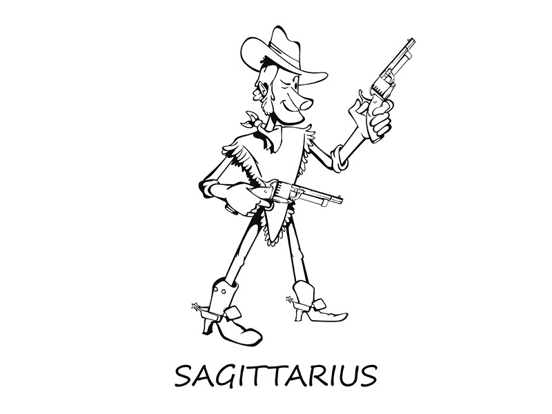 Sagittarius zodiac sign man outline cartoon vector illustration