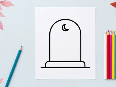 Minimalist crescent moon icon on arch frame. Simple night sky symbol isolated for branding and design.