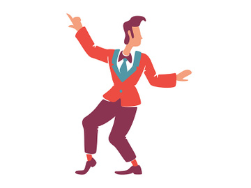 Handsome guy in red blazer with hand up flat color vector faceless character preview picture
