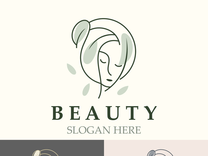 Woman Beauty care logo. Nature face saloon and spa design flat vector