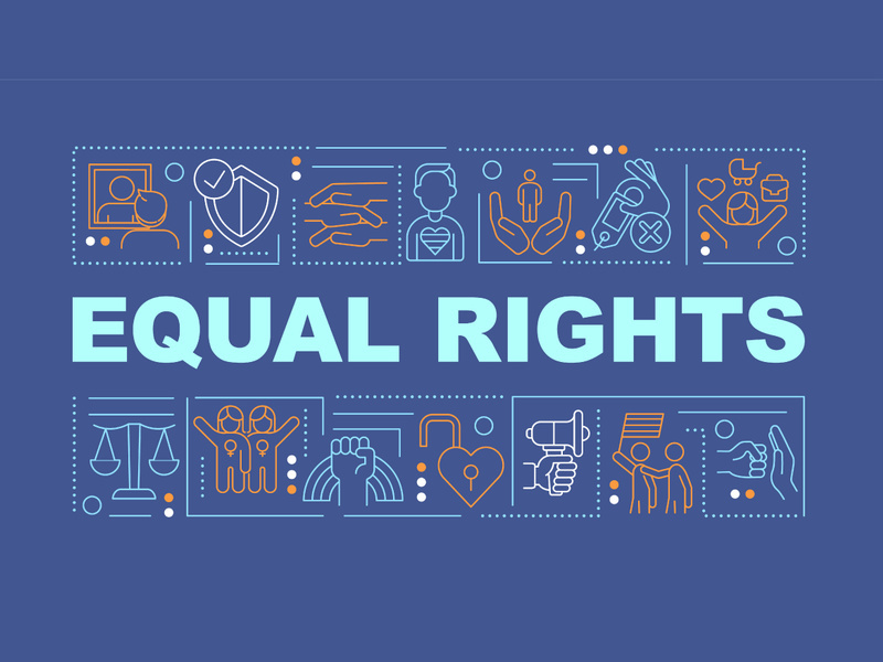 Equal rights word concepts blue banner