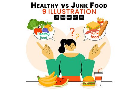 9 Healthy vs Unhealthy Food Choice Illustration