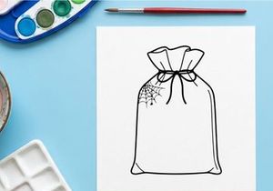 Empty gift bag with decorative bow ready for presents. Stylish white party favor sack for celebrations and retail packaging.