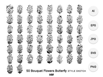 Bouquet Flowers Butterfly Element Icon preview picture
