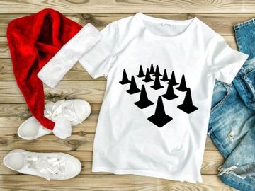 A group of black traffic cones arranged in a triangular formation on a white background preview picture