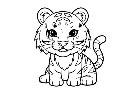 Cute tiger cub sitting cartoon vector illustration flat design