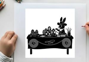 Easter bunny preparing silhouette for holiday celebration