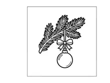 Christmas tree branch with hanging bauble ornament, festive holiday line art illustration