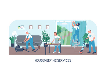 Housekeeping services banner flat vector template preview picture