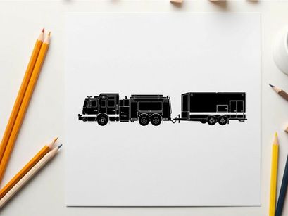 Silhouette of a fire truck and trailer