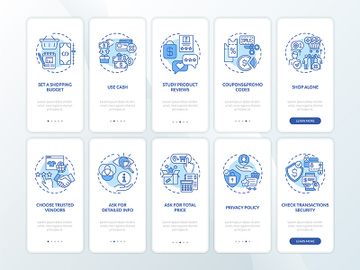 Effective shopping tips onboarding mobile app page screen with concepts set preview picture