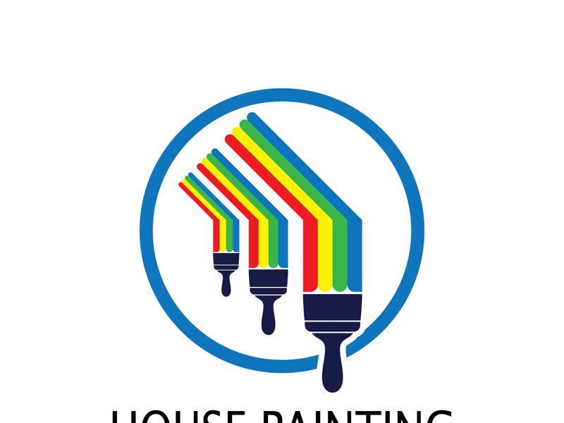 logo icon illustration house paint with a blend of brushes and rollers for house wall paint design, minimalist house, painting, interior, building, property business, wallpaper, vector concept